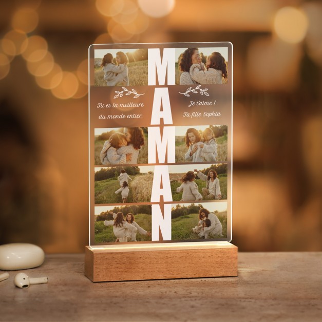 Lampe LED personnalisée de taille L avec photo pour la meilleure maman du monde