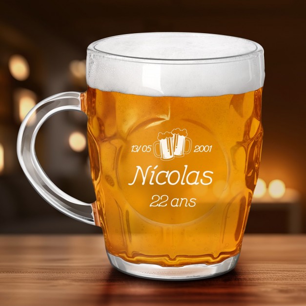 Chope à bière BUBBLE avec gravure pour lui 22 ans