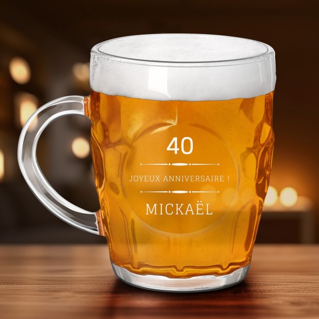 Chope à bière BUBBLE avec gravure pour homme 40 ans