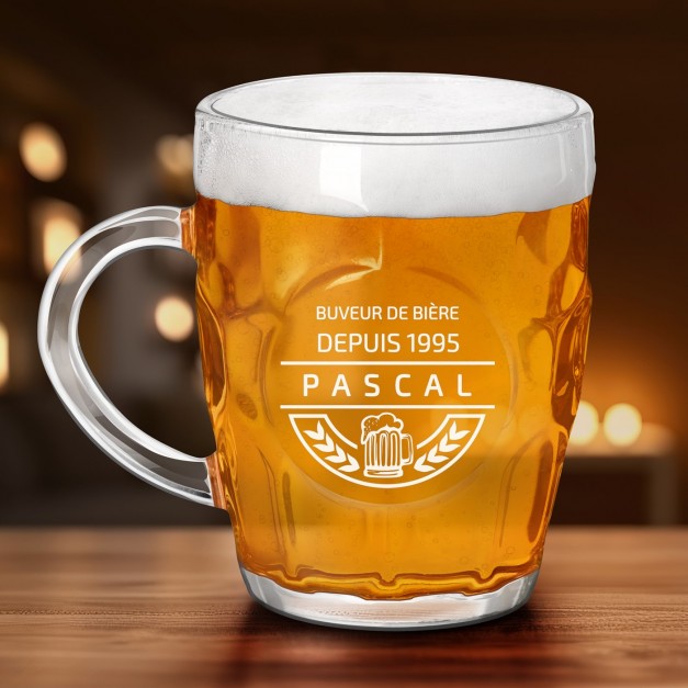 Chope à bière BUBBLE avec gravure pour un buveur de bière