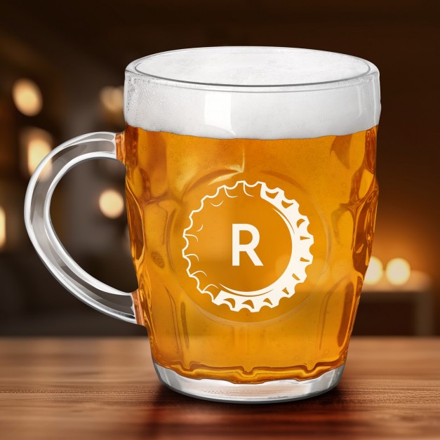 Chope à bière BUBBLE avec gravure pour homme avec une initiale