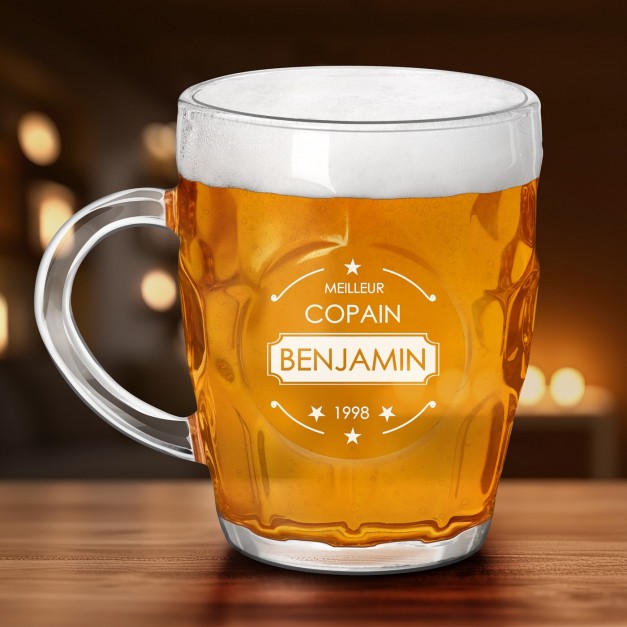 Chope à bière BUBBLE avec gravure pour le meilleur copain