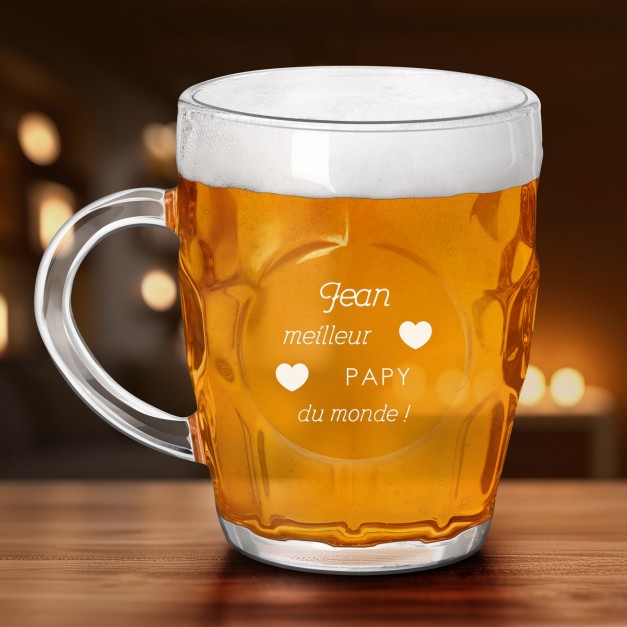 Chope à bière BUBBLE avec gravure pour papi