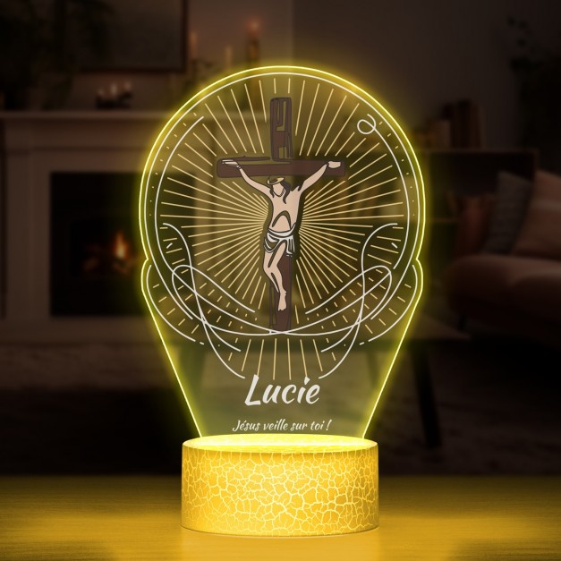Lampe LED 3D avec impression Jésus veille sur toi