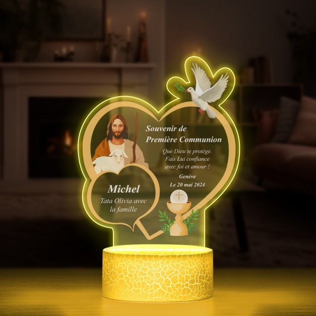 Lampe LED 3D avec impression Première Communion pour nièce