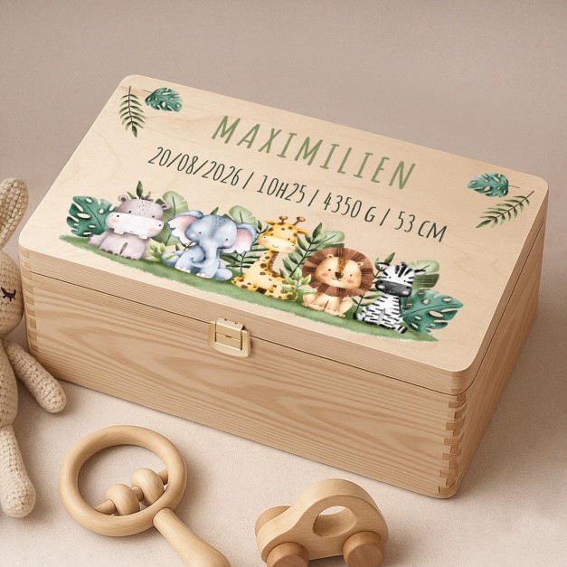 Boîte à souvenirs en bois de pin avec impression pour enfant nouveau-né