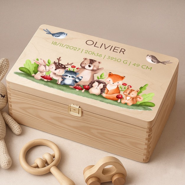 Boîte à souvenirs en bois de pin avec impression pour garçon naissance