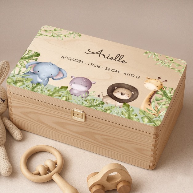 Boîte à souvenirs en bois de pin avec impression pour fille bébé naissance