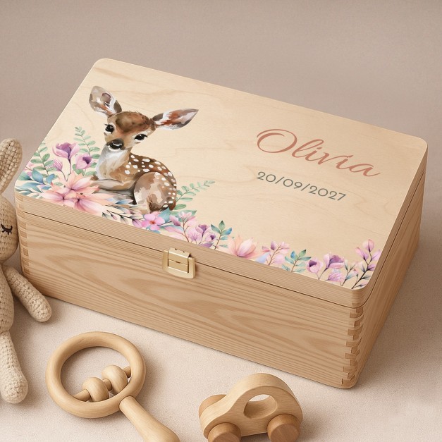 Boîte à souvenirs en bois de pin avec impression pour fille anniversaire