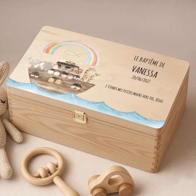 Boîte à souvenirs en bois de pin avec impression pour fille baptême