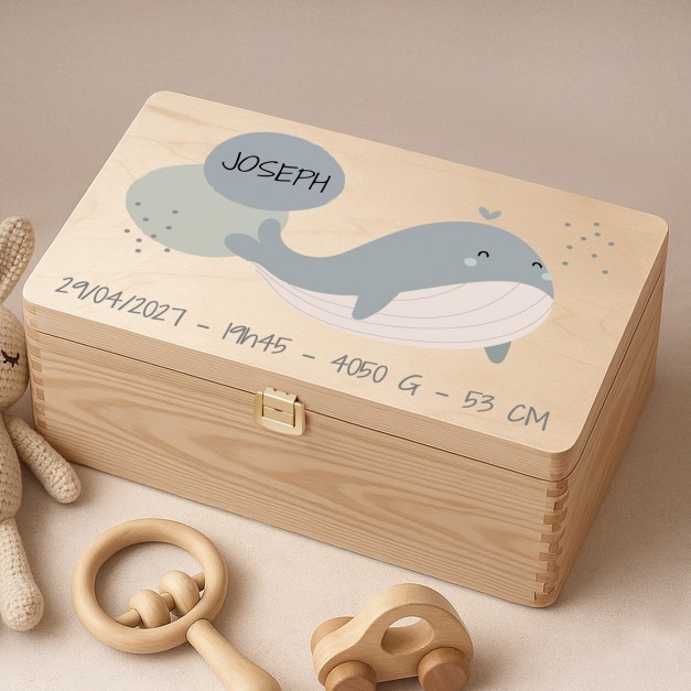 Boîte à souvenirs en bois de pin avec impression pour enfant naissance