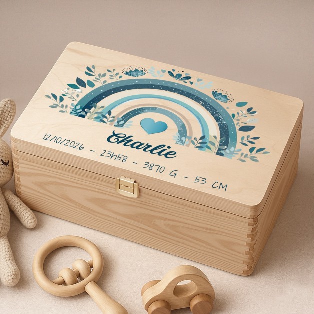 Boîte à souvenirs en bois de pin avec impression pour garçon naissance