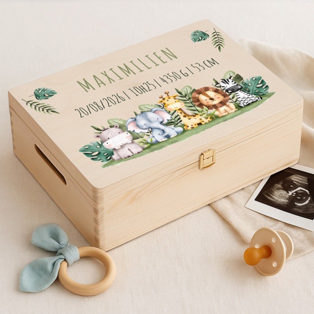 Boîte à souvenirs en bois de pin avec impression pour garçon