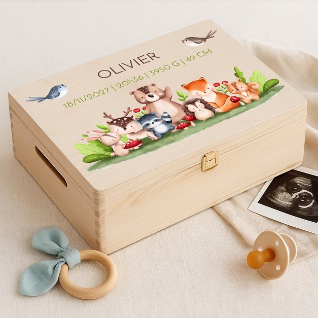 Boîte à souvenirs en bois de pin avec impression pour enfant naissance