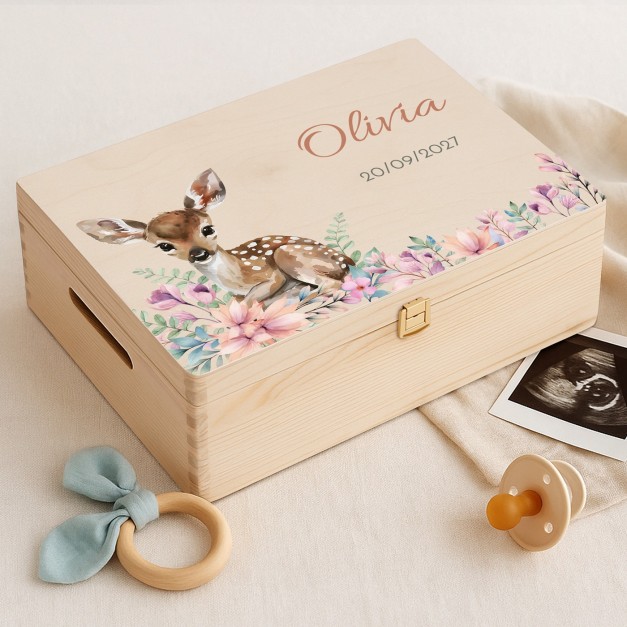Boîte à souvenirs en bois de pin avec impression pour fille baptême