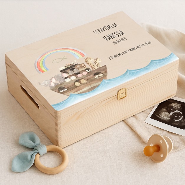 Boîte à souvenirs en bois de pin avec impression pour fille baptême
