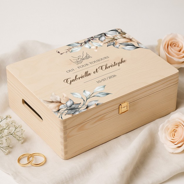 Boîte à souvenirs en bois de pin avec impression pour mariage