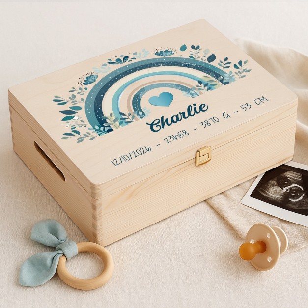 Boîte à souvenirs en bois de pin avec impression pour enfant naissance