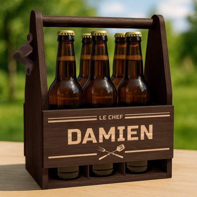 Porte-bière en bois avec gravure pour collègue de travail