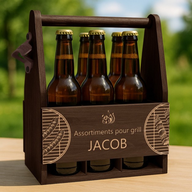 Porte-bière en bois avec gravure pour ami fêtard