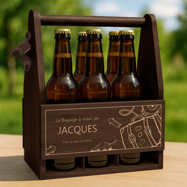 Porte-bière en bois avec gravure pour voyageur