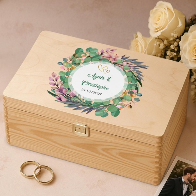Boîte créative en bois de pin avec impression pour mariage anniversaire
