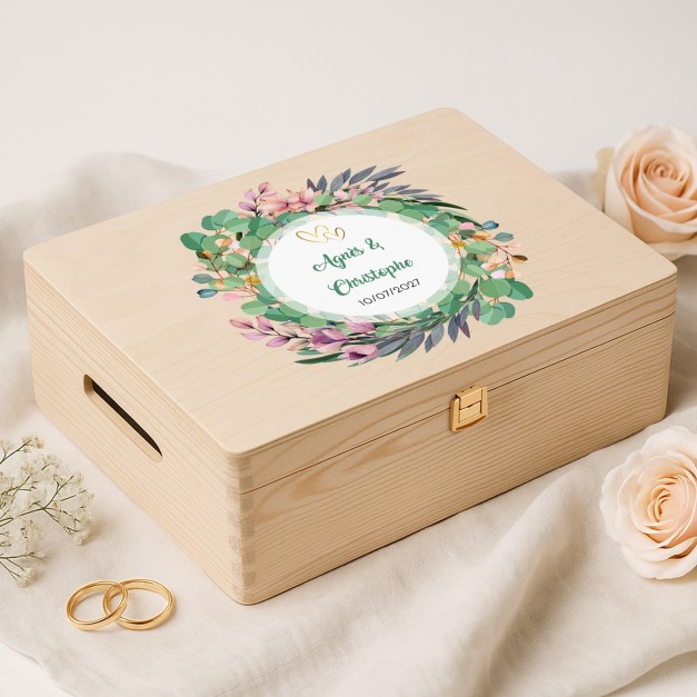 Boîte à souvenirs créative en bois de pin avec impression pour anniversaire de mariage