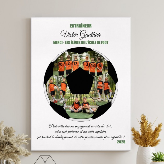 Collage photo sur toile personnalisée pour entraîneur de football