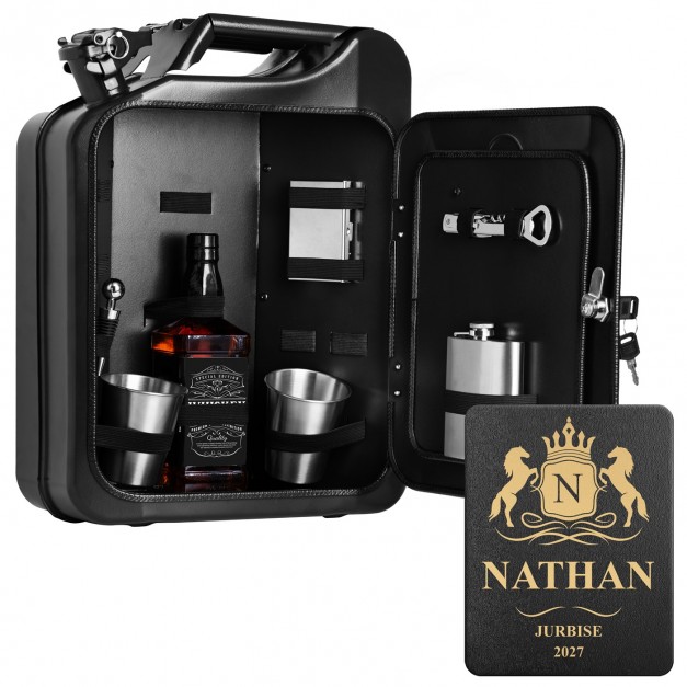 Jerrycan Mini Bar avec accessoires et gravure pour gentleman pour anniversaire