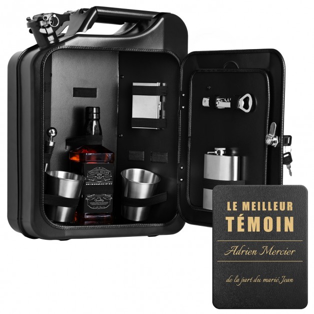 Jerrycan Mini Bar avec accessoires et gravure pour témoin de mariage