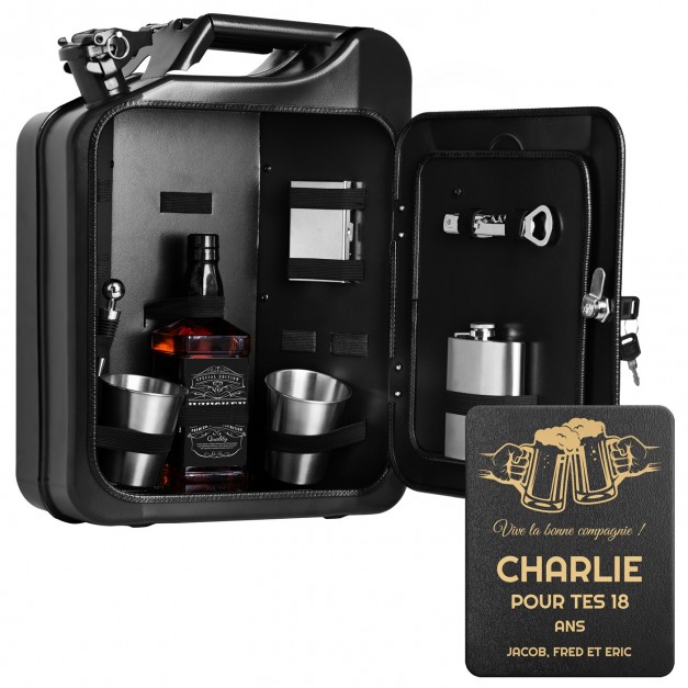 Jerrycan Mini Bar avec accessoires et gravure pour homme pour ses 18 ans