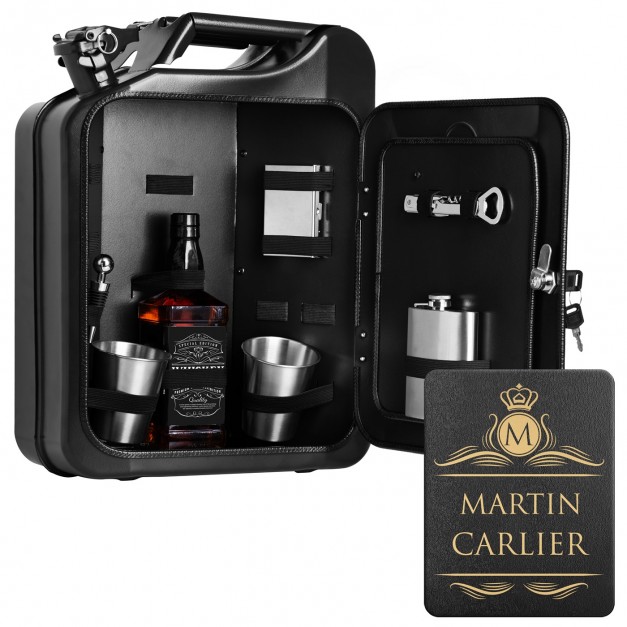 Jerrycan Mini Bar avec accessoires et gravure pour homme gentleman