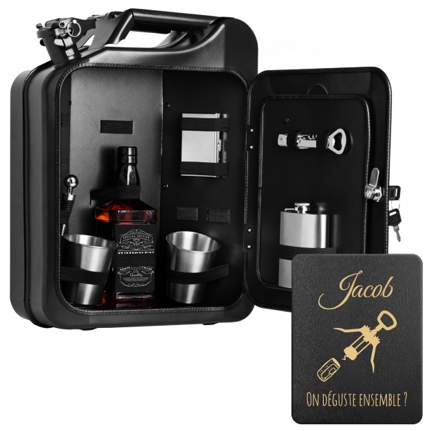 Jerrycan Mini Bar avec accessoires et gravure pour passionné de vin
