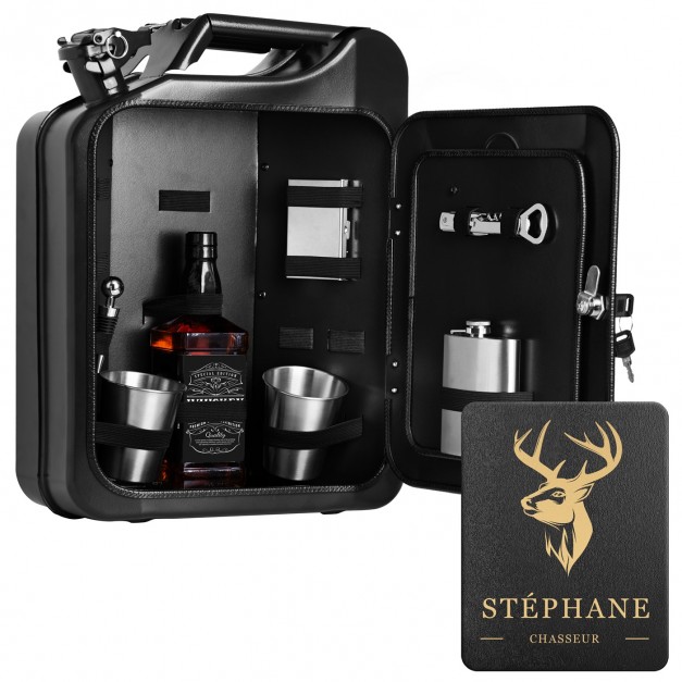 Jerrycan Mini Bar avec accessoires et gravure pour chasseur