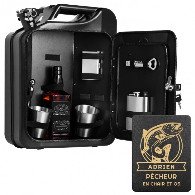 Jerrycan Mini Bar avec accessoires et gravure pour ami pêcheur