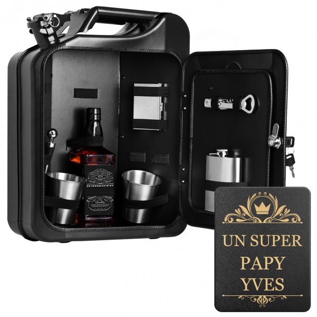 Jerrycan Mini Bar avec accessoires et gravure pour papy