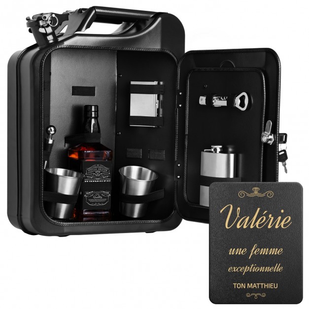 Jerrycan Mini Bar avec accessoires et gravure pour une femme exceptionnelle