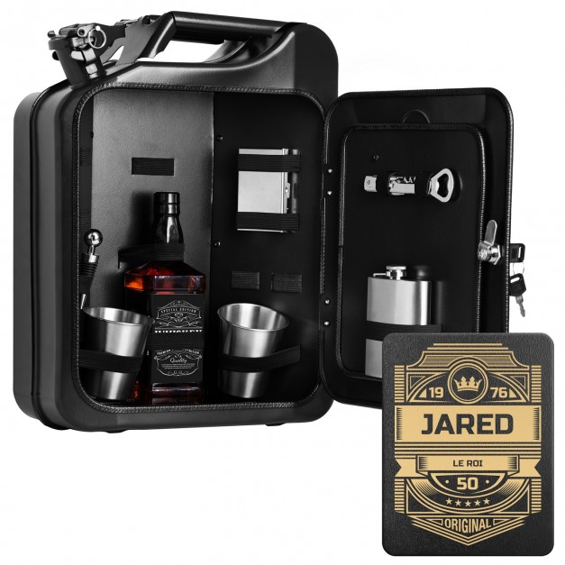 Jerrycan Mini Bar avec accessoires et gravure pour ses 50 ans