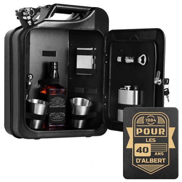 Jerrycan Mini Bar avec accessoires et gravure pour homme 40e anniversaire