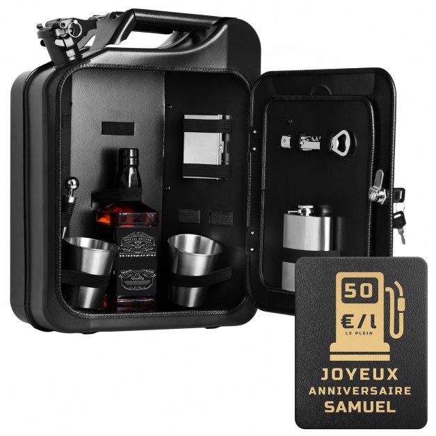 Jerrycan Mini Bar avec accessoires et gravure pour ses 50 ans
