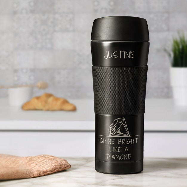 Mug isotherme noir personnalisé avec revêtement antidérapant pour une amie pour la Saint-Valentin