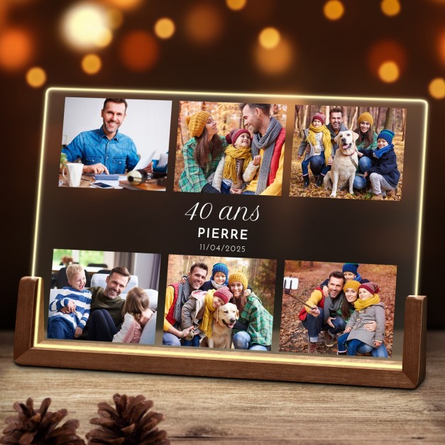 Lampe LED horizontale personnalisée avec photo pour lui 40e anniversaire