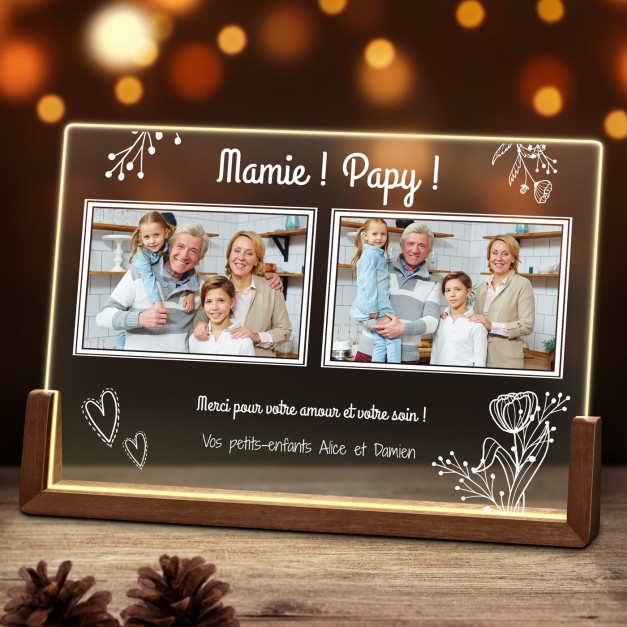 Lampe LED horizontale personnalisée avec photo pour mamie et papy
