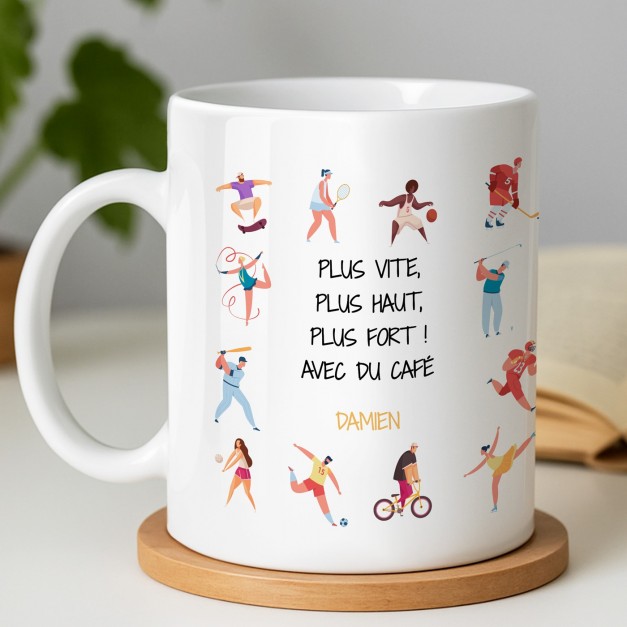 Mug blanc en céramique avec impression pour homme sportif