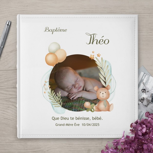 Album photo personnalisé avec impression pour le baptême d'un petit-fils
