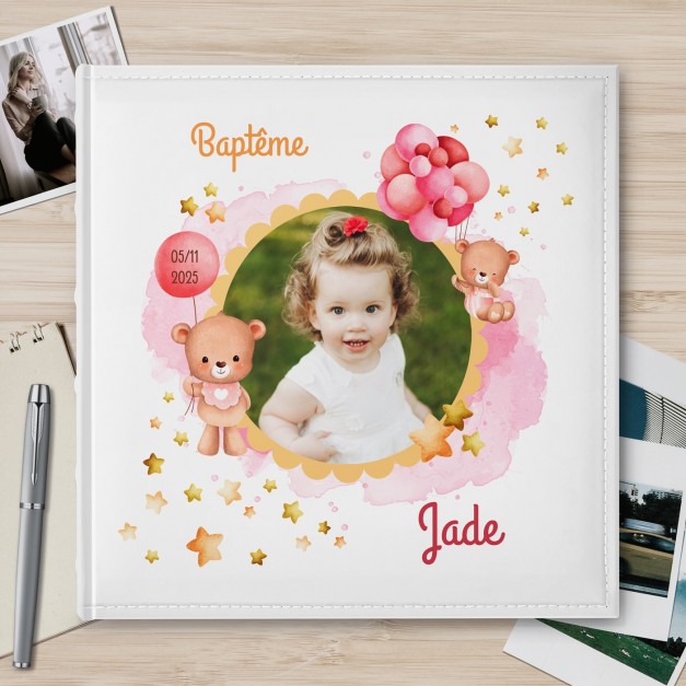 Album photo 10x15 avec photo imprimée sur la couverture pour fille pour son baptême