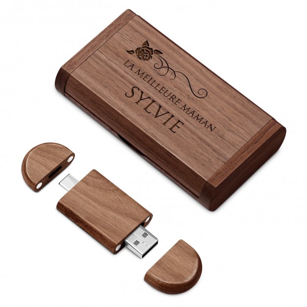 Clé USB en bois personnalisée 64 Go dans une boîte magnétique pour la fête des mères