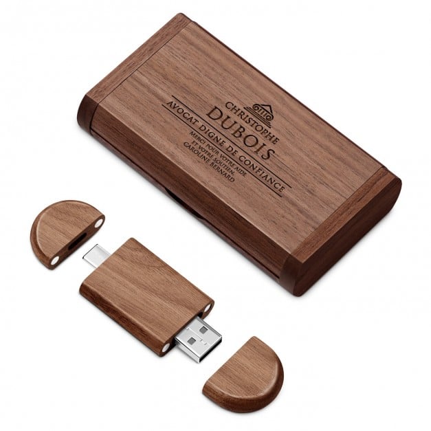 Clé USB en bois personnalisée 64 Go dans une boîte magnétique pour un avocat