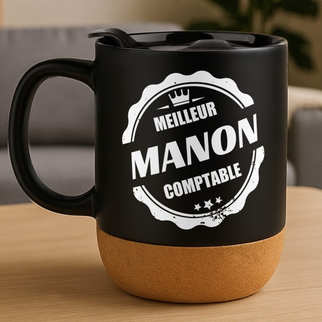 Mug noir avec impression et couvercle pour femme comptable anniversaire