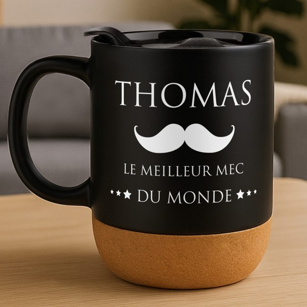 Mug noir avec impression et couvercle pour meilleur copain anniversaire